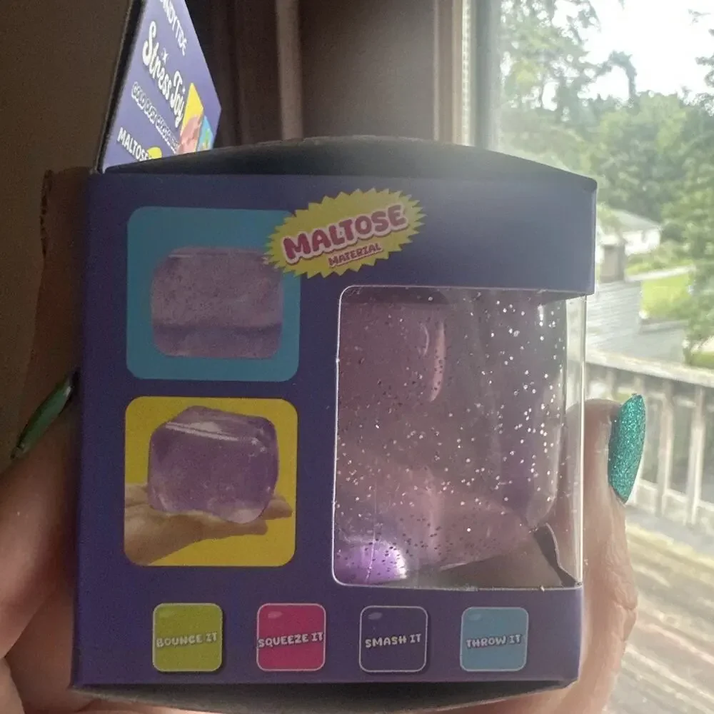 Gold Dust Crystal Ice Cube Squishy Sensory Squeeze Stress Toy Purple